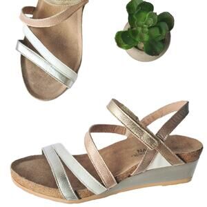 NAOT Hero Metallic Strappy Wedge Sandal Size 38 / 7 Ladies